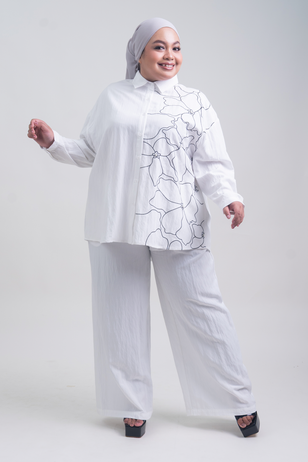 Lunara Plus Size Cotton Embroidered Shirt White