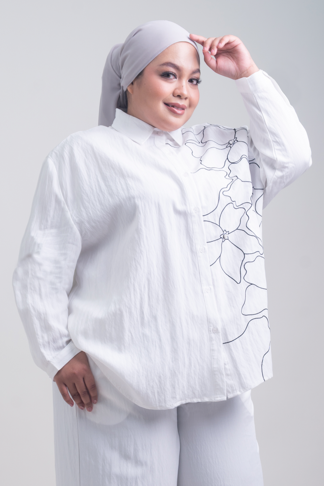 Lunara Plus Size Cotton Embroidered Shirt White