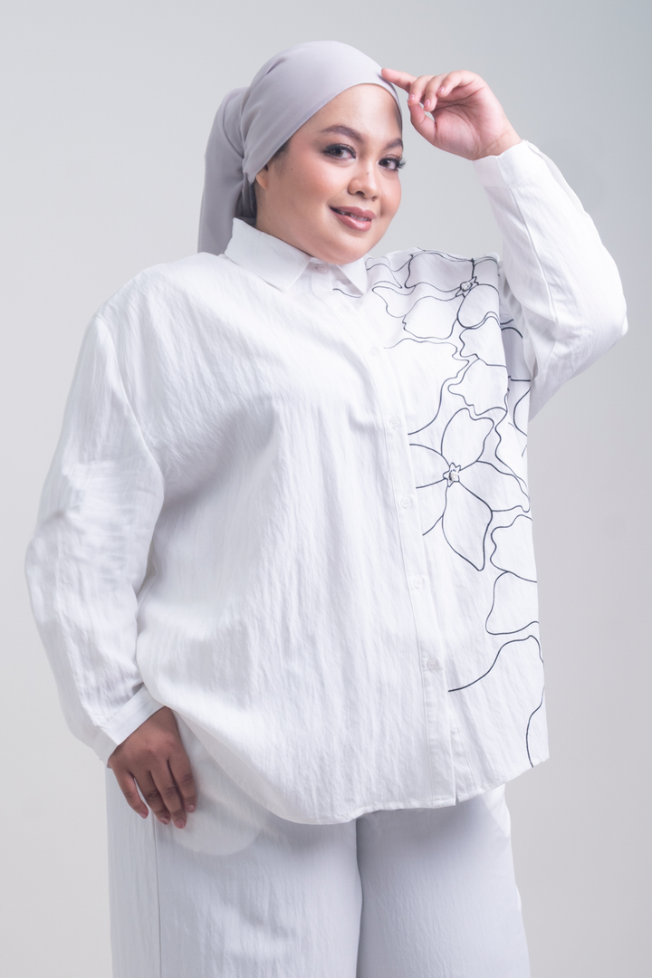 Lunara Plus Size Cotton Embroidered Shirt White