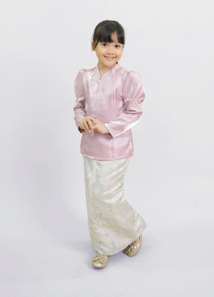 Zeeya Kids Kurung in Ash Pink
