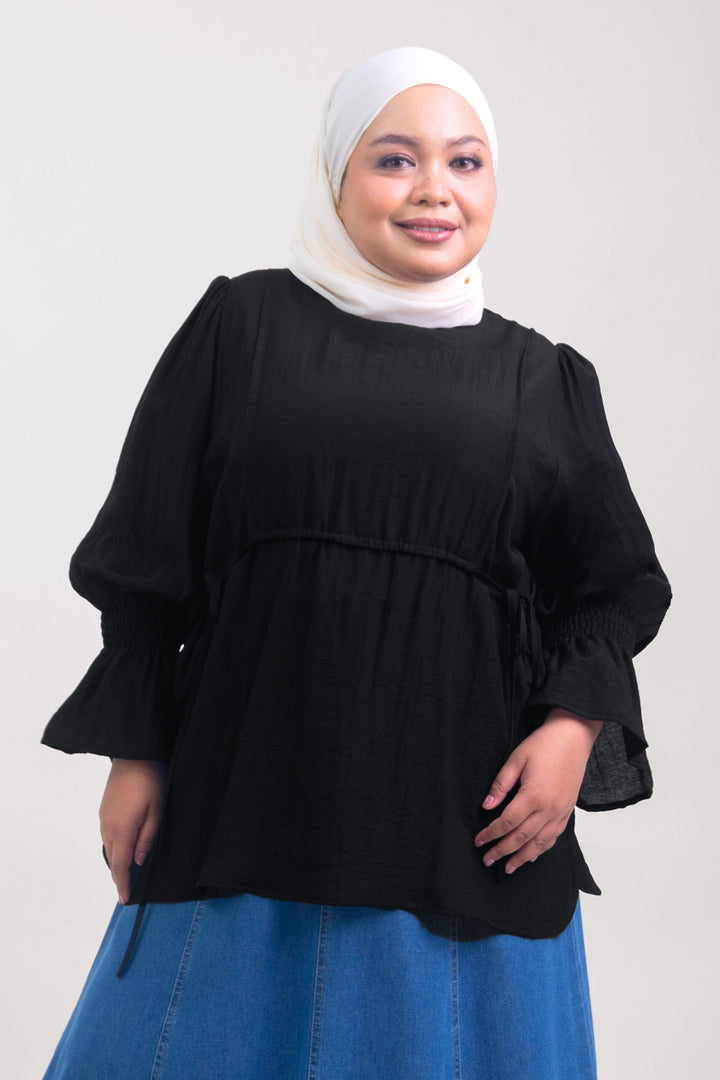 Qiena Plus Size Linen Blouse Black