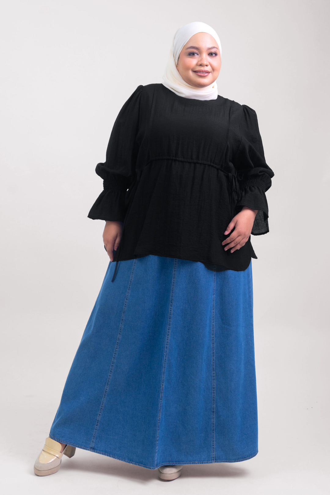 Qiena Plus Size Linen Blouse Black