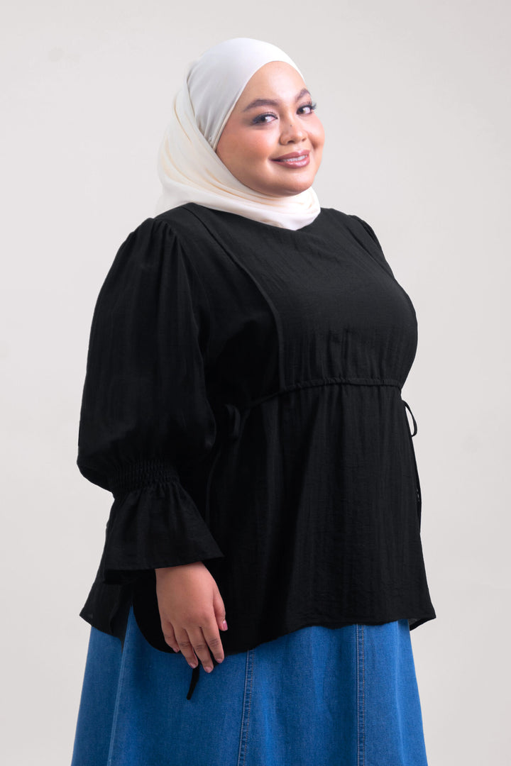 Qiena Plus Size Linen Blouse Black