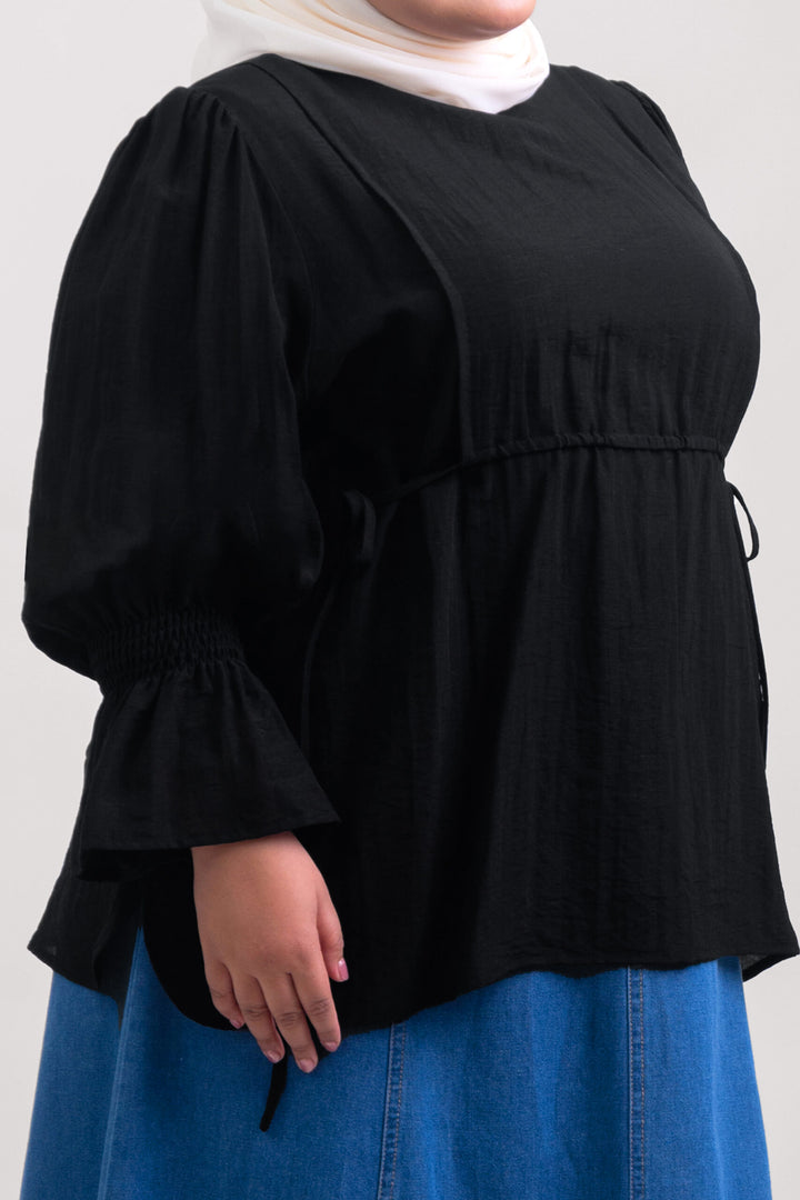 Qiena Plus Size Linen Blouse Black