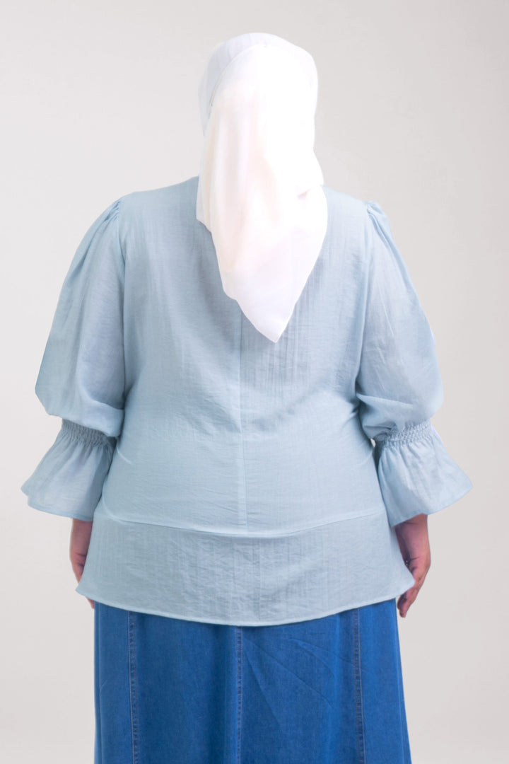 Qiena Plus Size Linen Blouse Light Blue