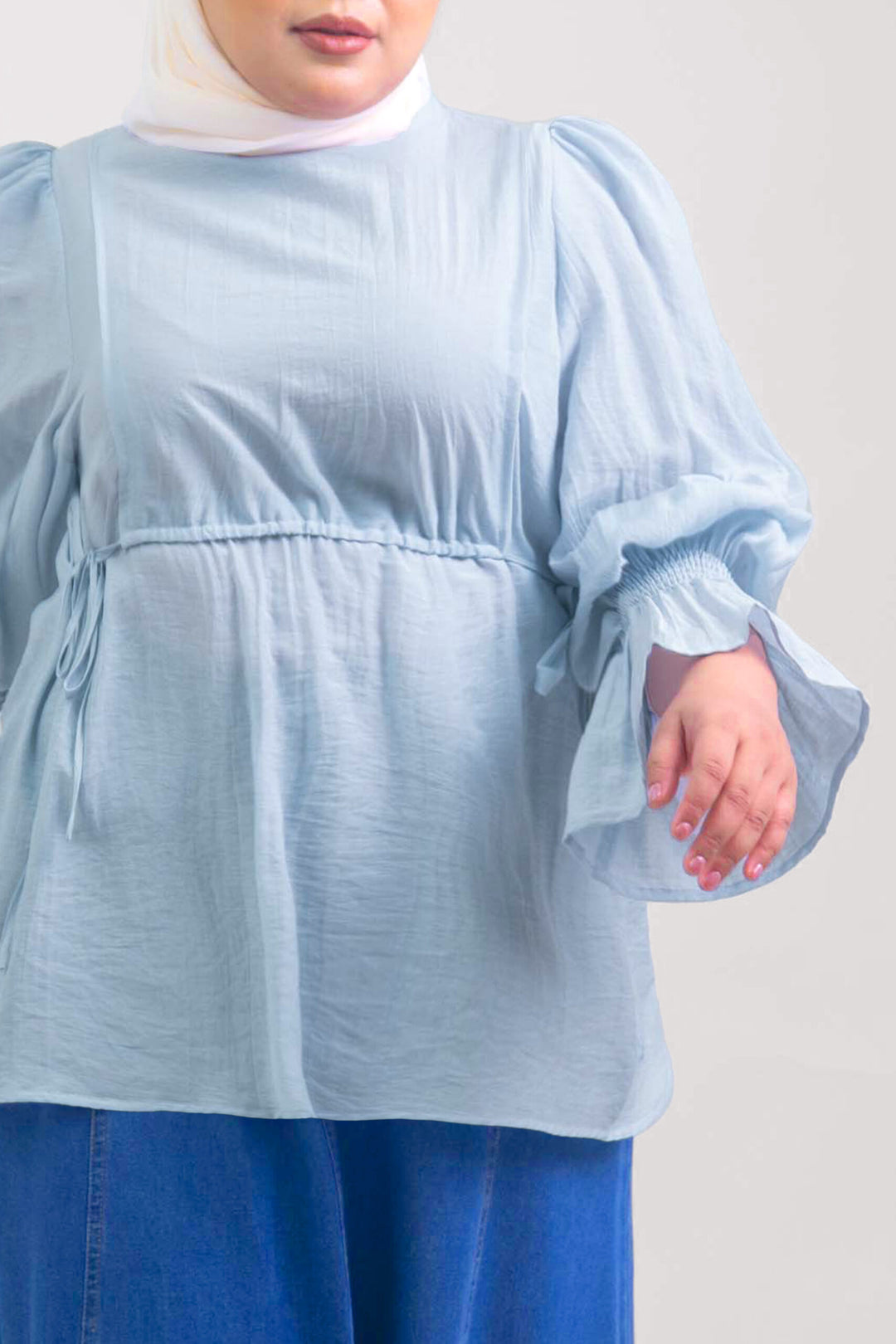 Qiena Plus Size Linen Blouse Light Blue