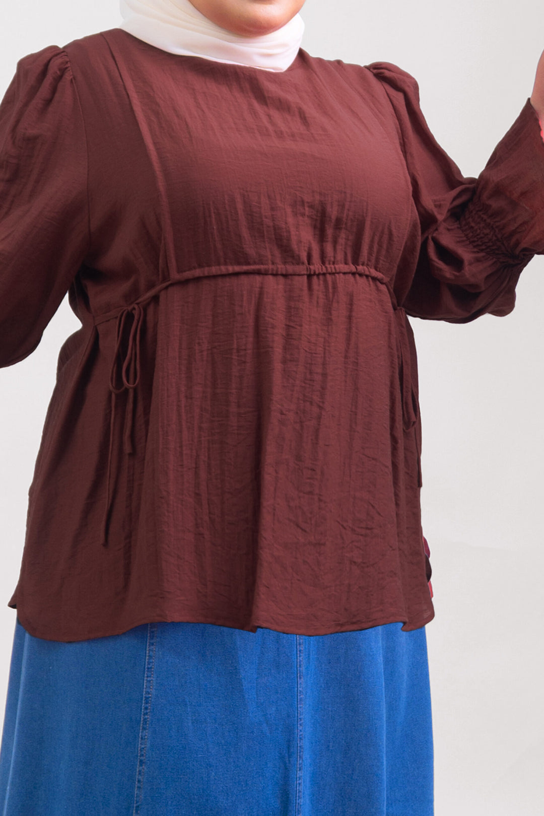 Qiena Plus Size Linen Blouse Copper Red