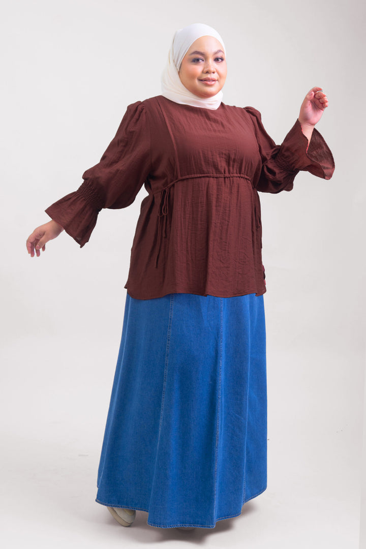 Qiena Plus Size Linen Blouse Copper Red