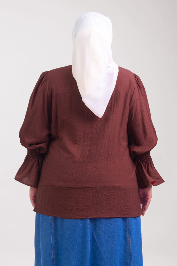 Qiena Plus Size Linen Blouse Copper Red