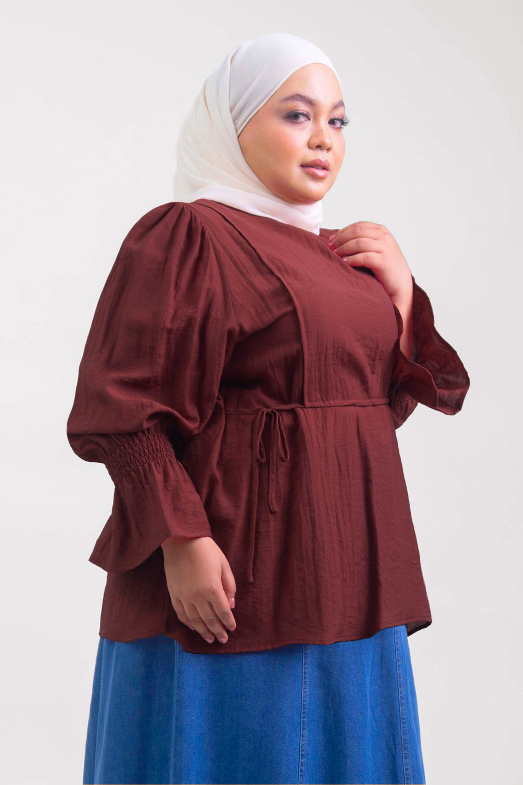 Qiena Plus Size Linen Blouse Copper Red