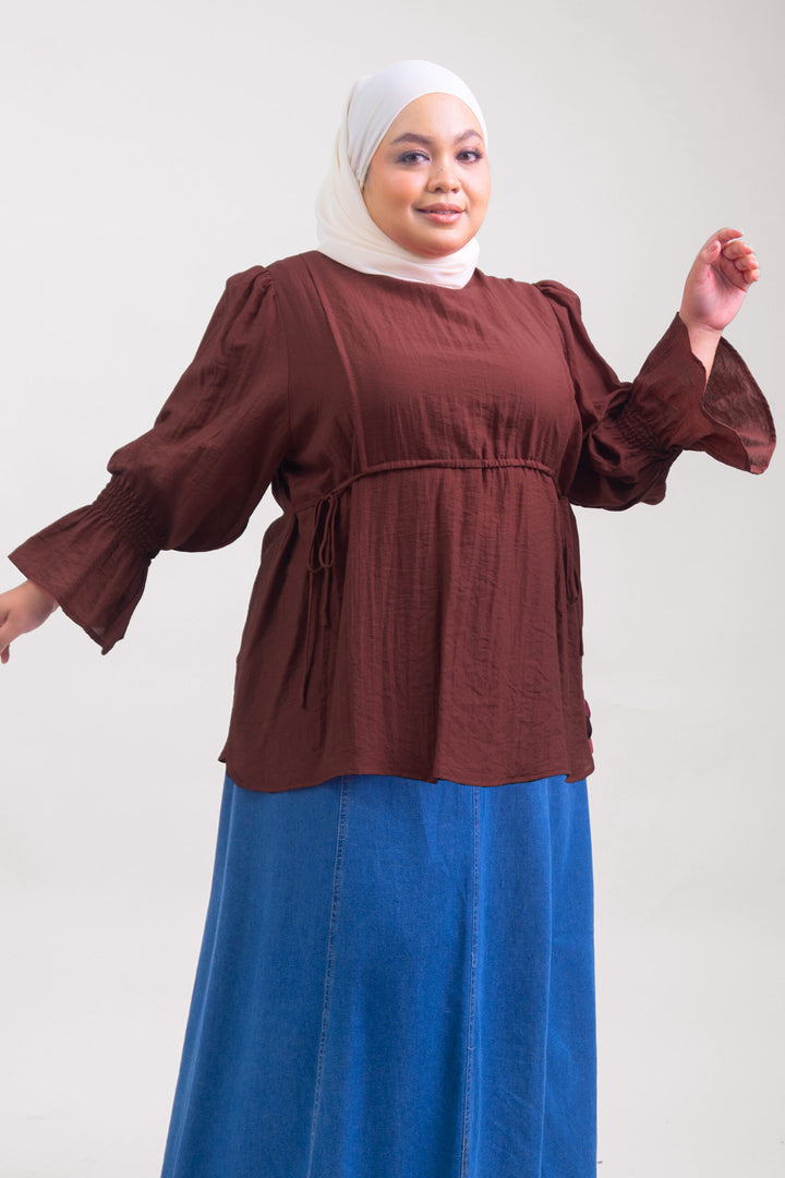 Qiena Plus Size Linen Blouse Copper Red
