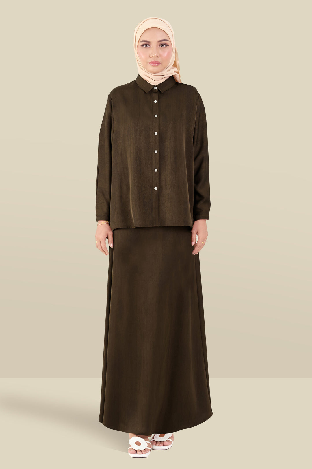 Renata Glitter Brushed Satin Skirt Brown