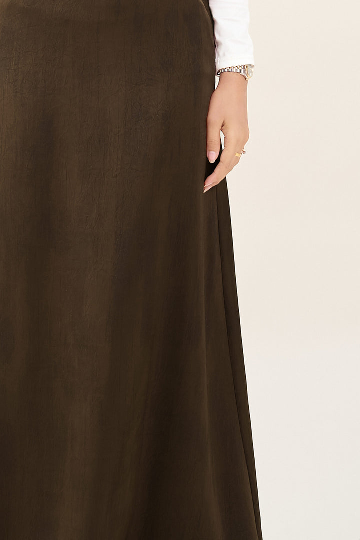 Renata Glitter Brushed Satin Skirt Brown