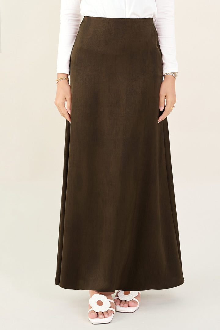 Renata Glitter Brushed Satin Skirt Brown