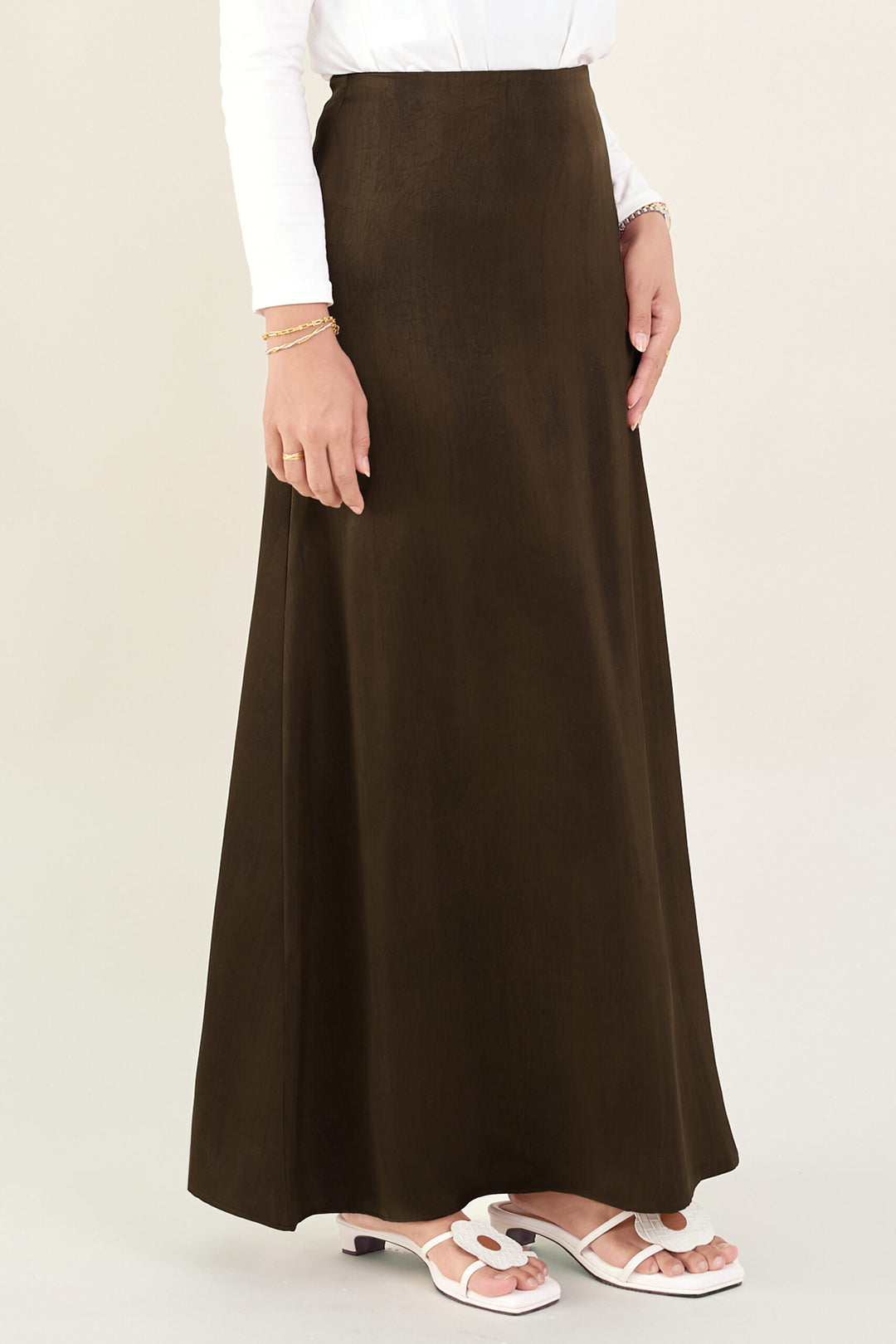Renata Glitter Brushed Satin Skirt Brown