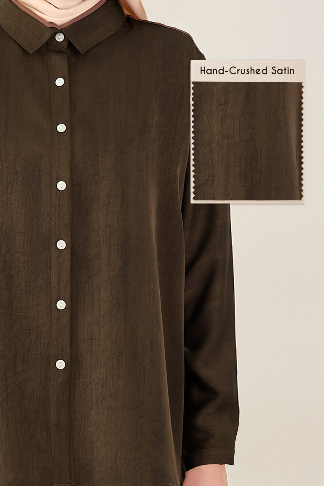 Renata Glitter Brushed Satin Shirt Brown