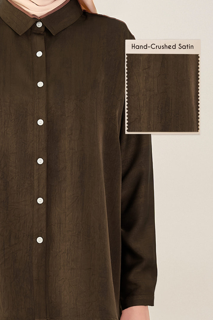 Renata Glitter Brushed Satin Shirt Brown