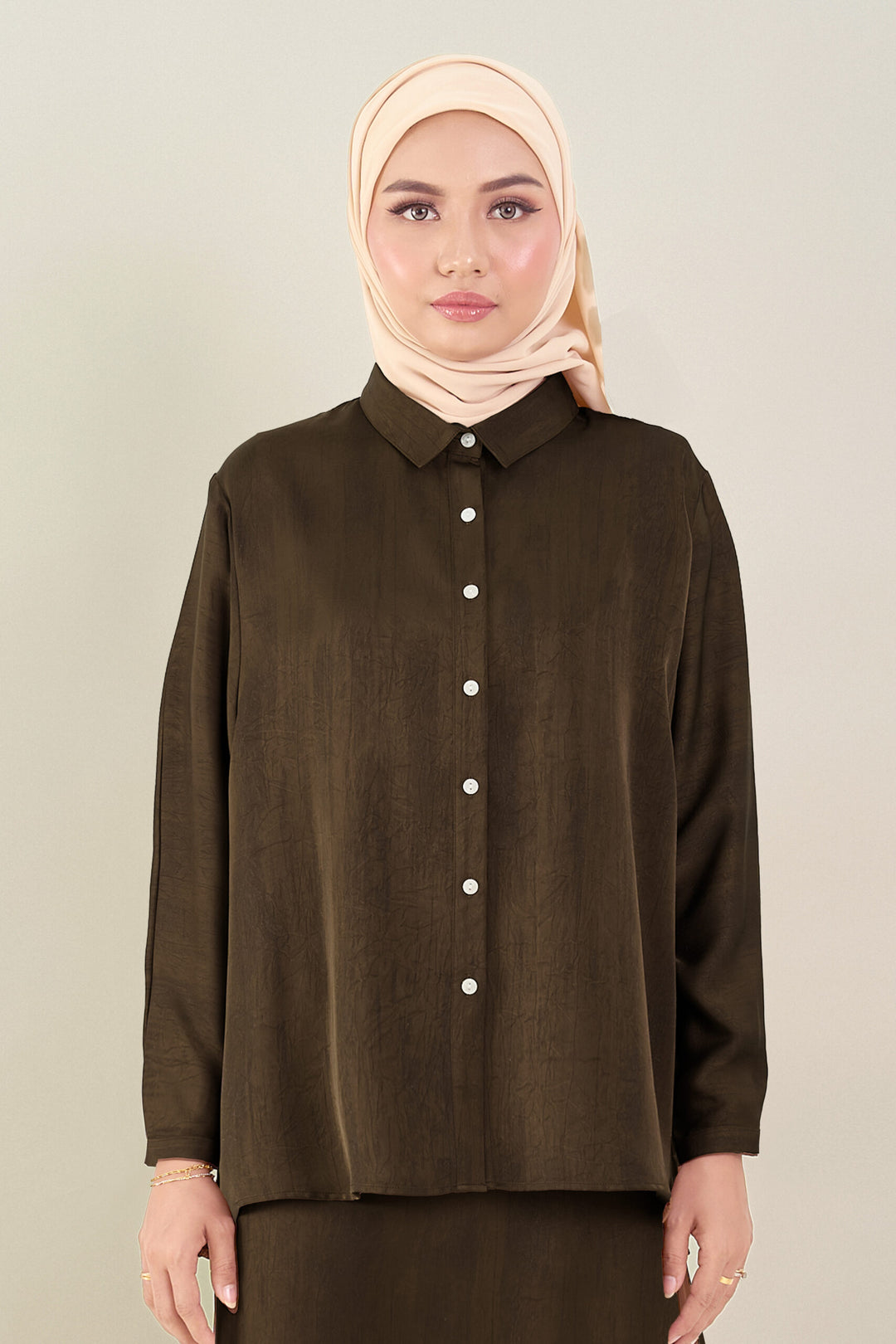 Renata Glitter Brushed Satin Shirt Brown