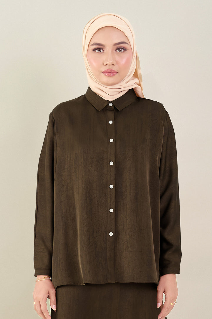 Renata Glitter Brushed Satin Shirt Brown