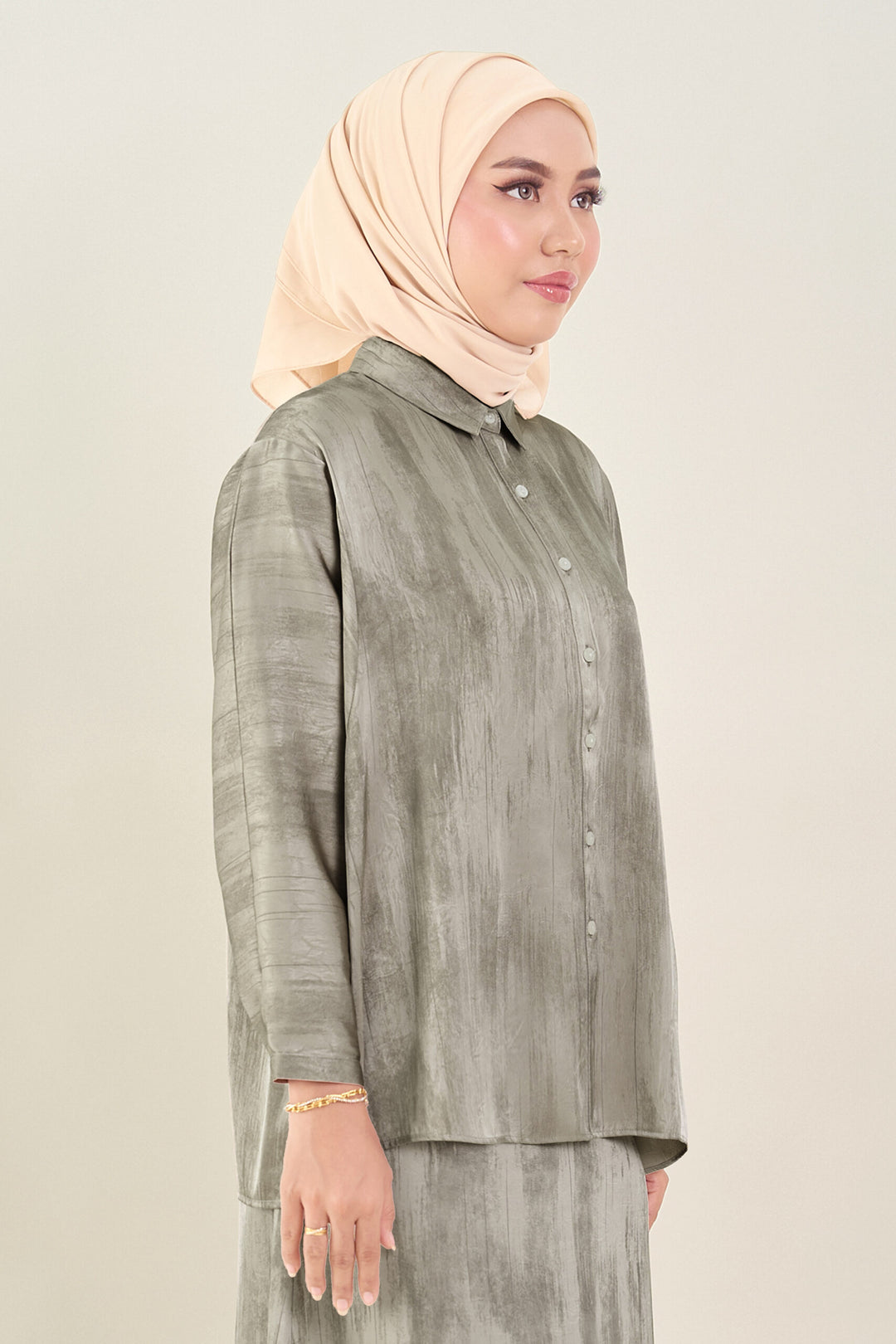 Renata Glitter Brushed Satin Shirt Champagne