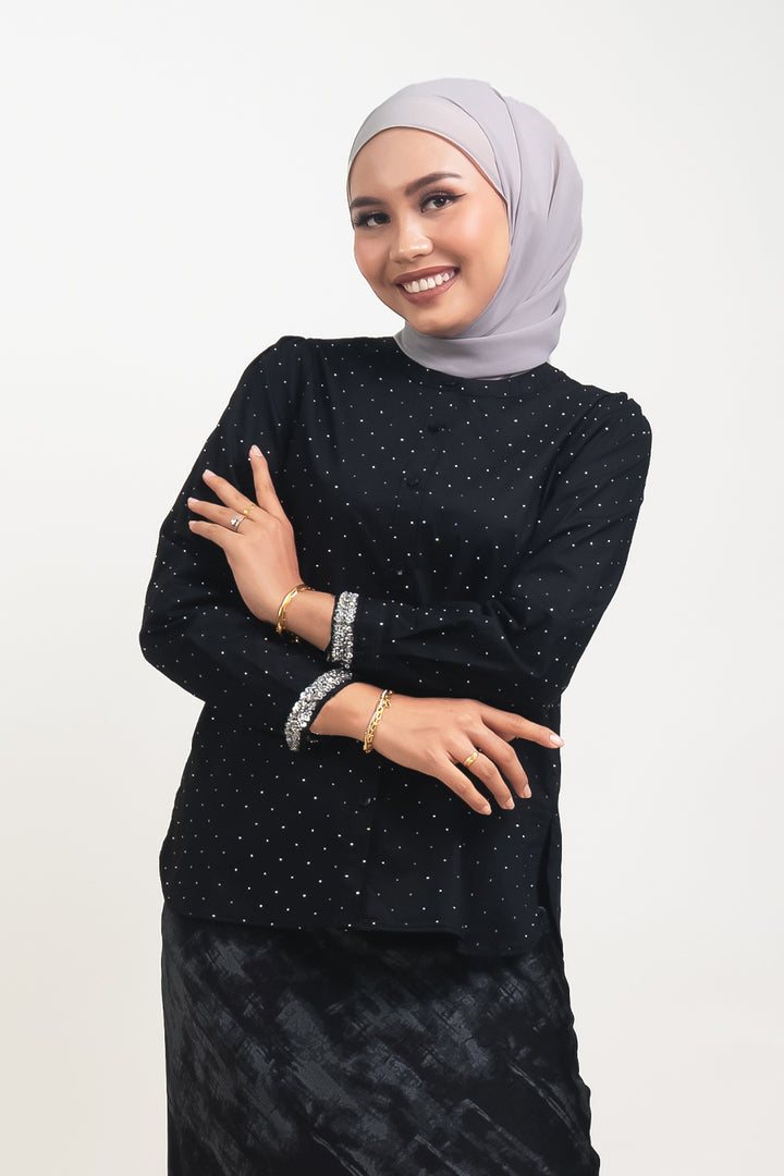 Shayla Crystal Cotton Blouse Black
