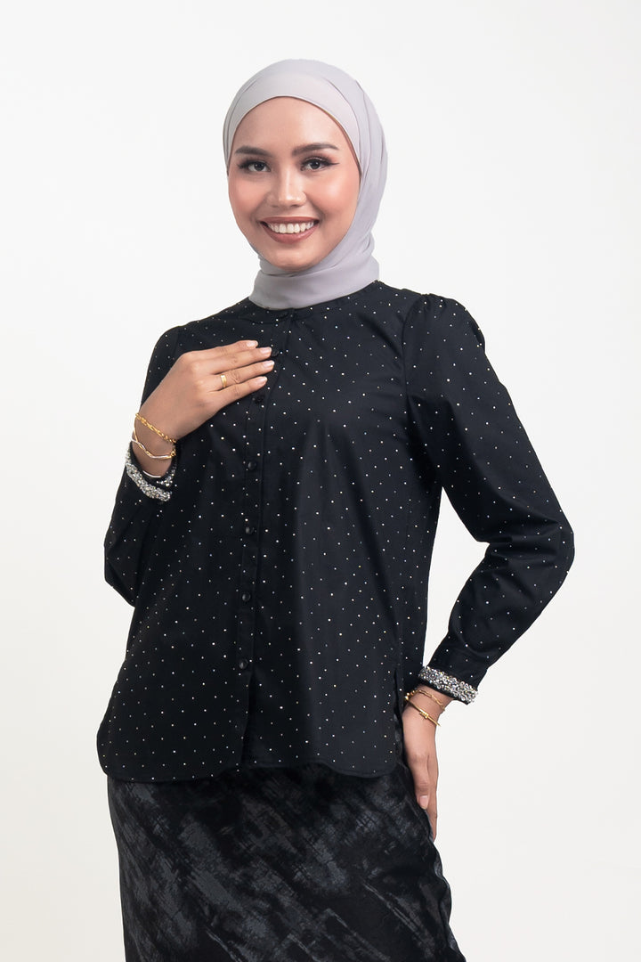 Shayla Crystal Cotton Blouse Black