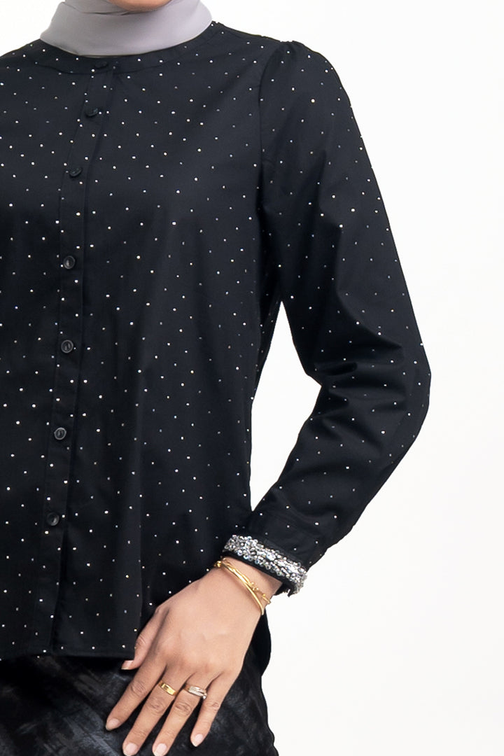 Shayla Crystal Cotton Blouse Black