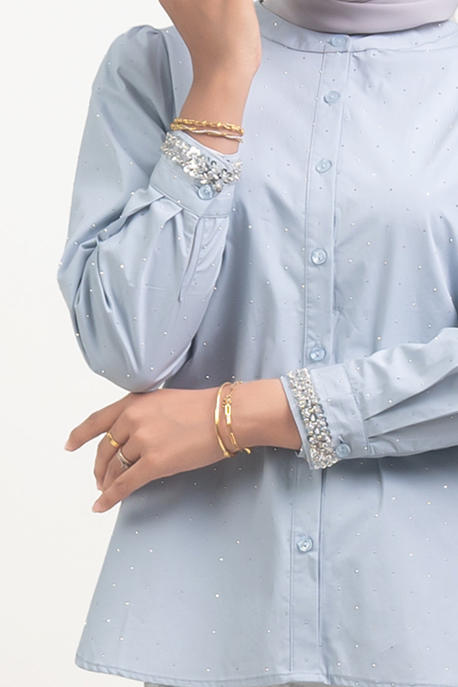 Shayla Crystal Cotton Blouse Blue