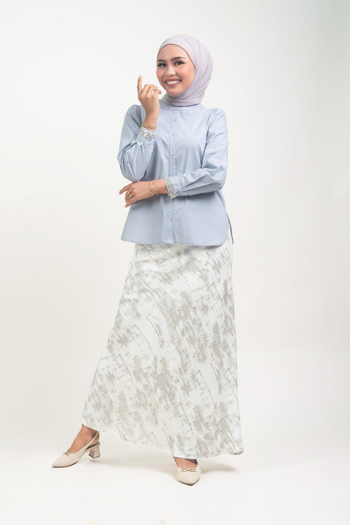 Shayla Crystal Cotton Blouse Blue