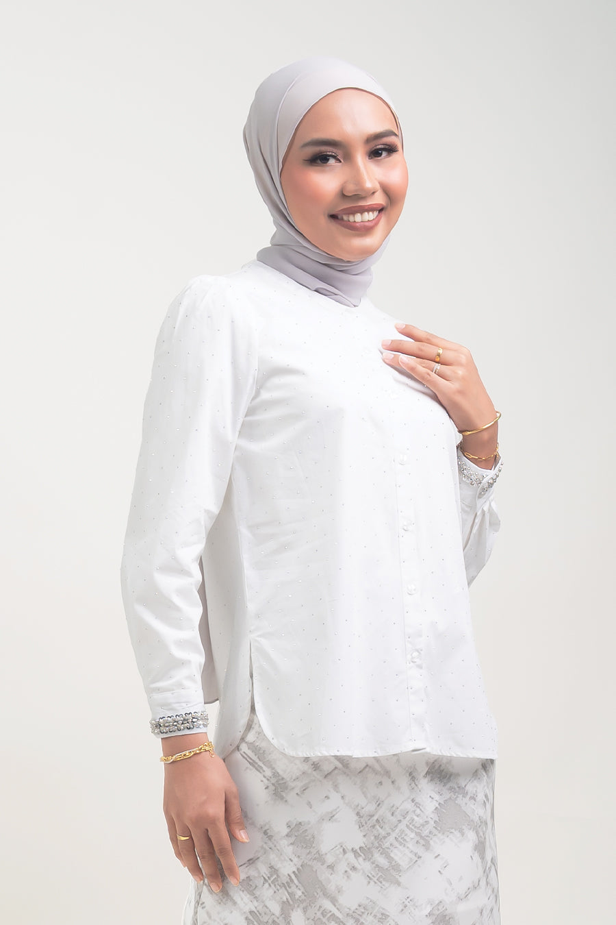 Shayla Crystal Cotton Blouse White