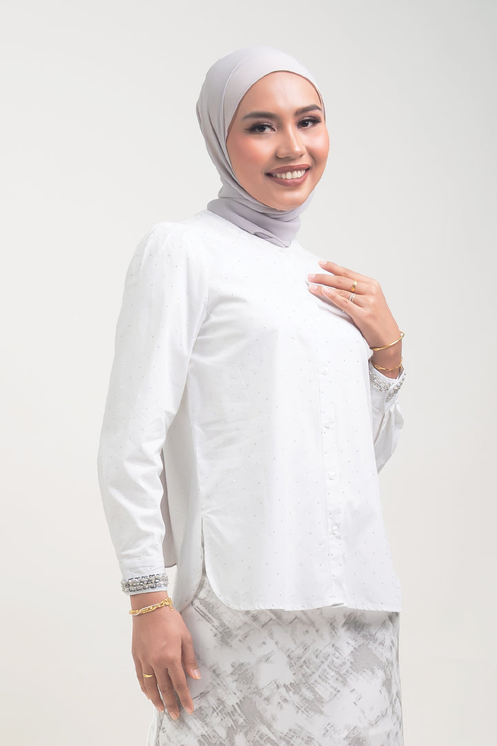 Shayla Crystal Cotton Blouse White