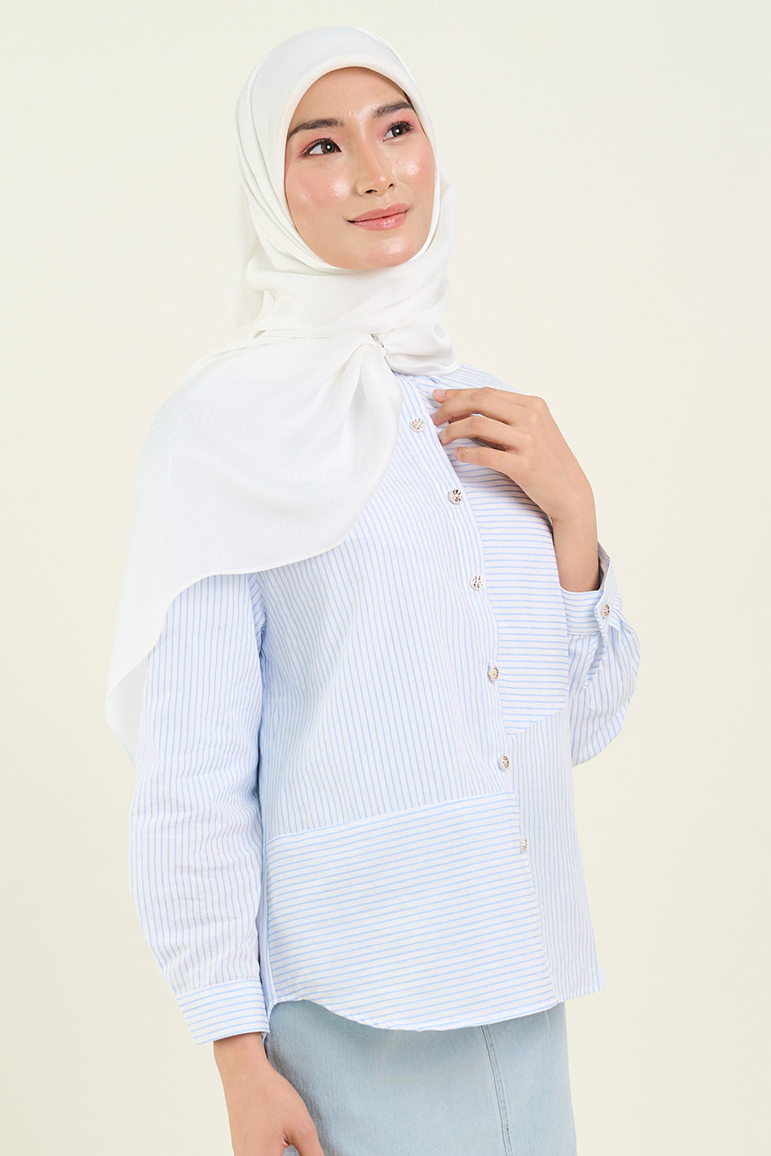 Adila Striped Print Shirt Light Blue