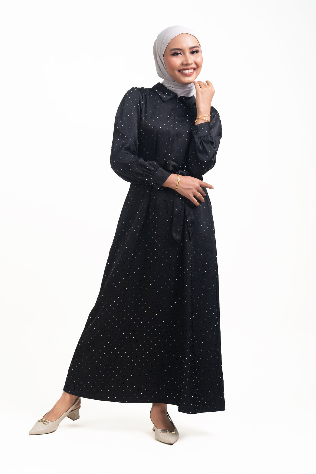 Silvie Crystal Crush Satin Dress Black