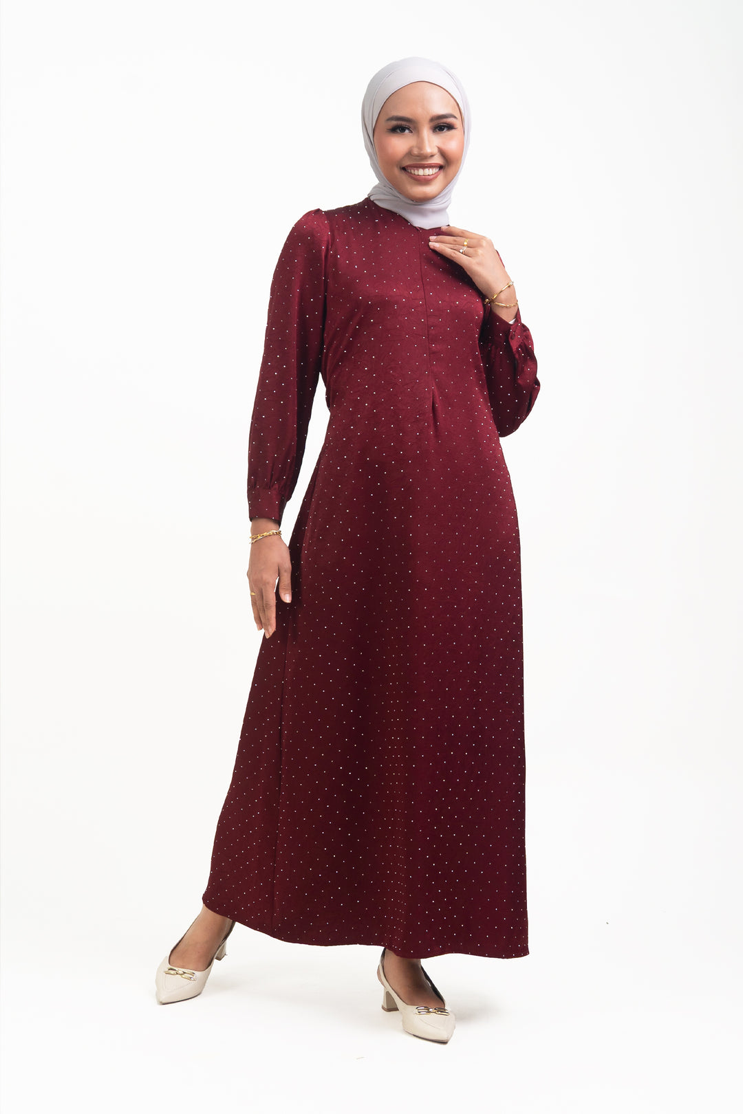 Silvie Crystal Crush Satin Dress Burgundy