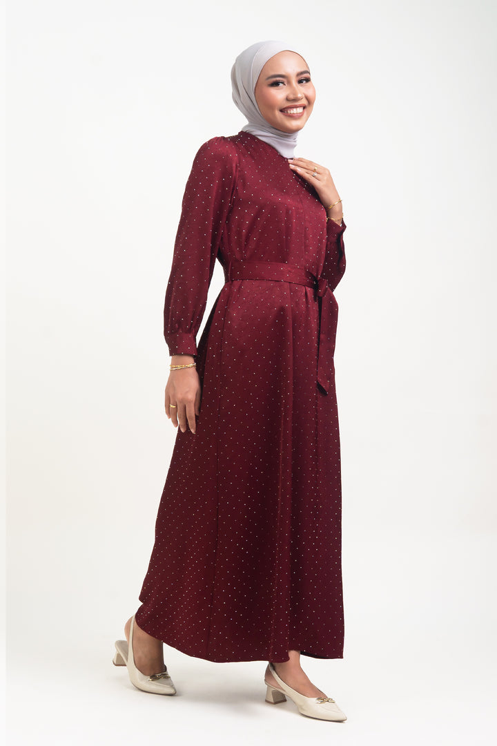 Silvie Crystal Crush Satin Dress Burgundy