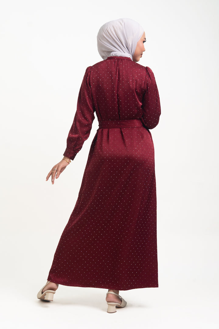 Silvie Crystal Crush Satin Dress Burgundy