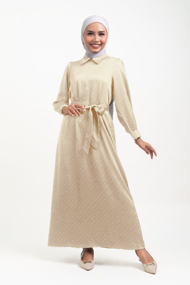 Silvie Crystal Crush Satin Dress Latte
