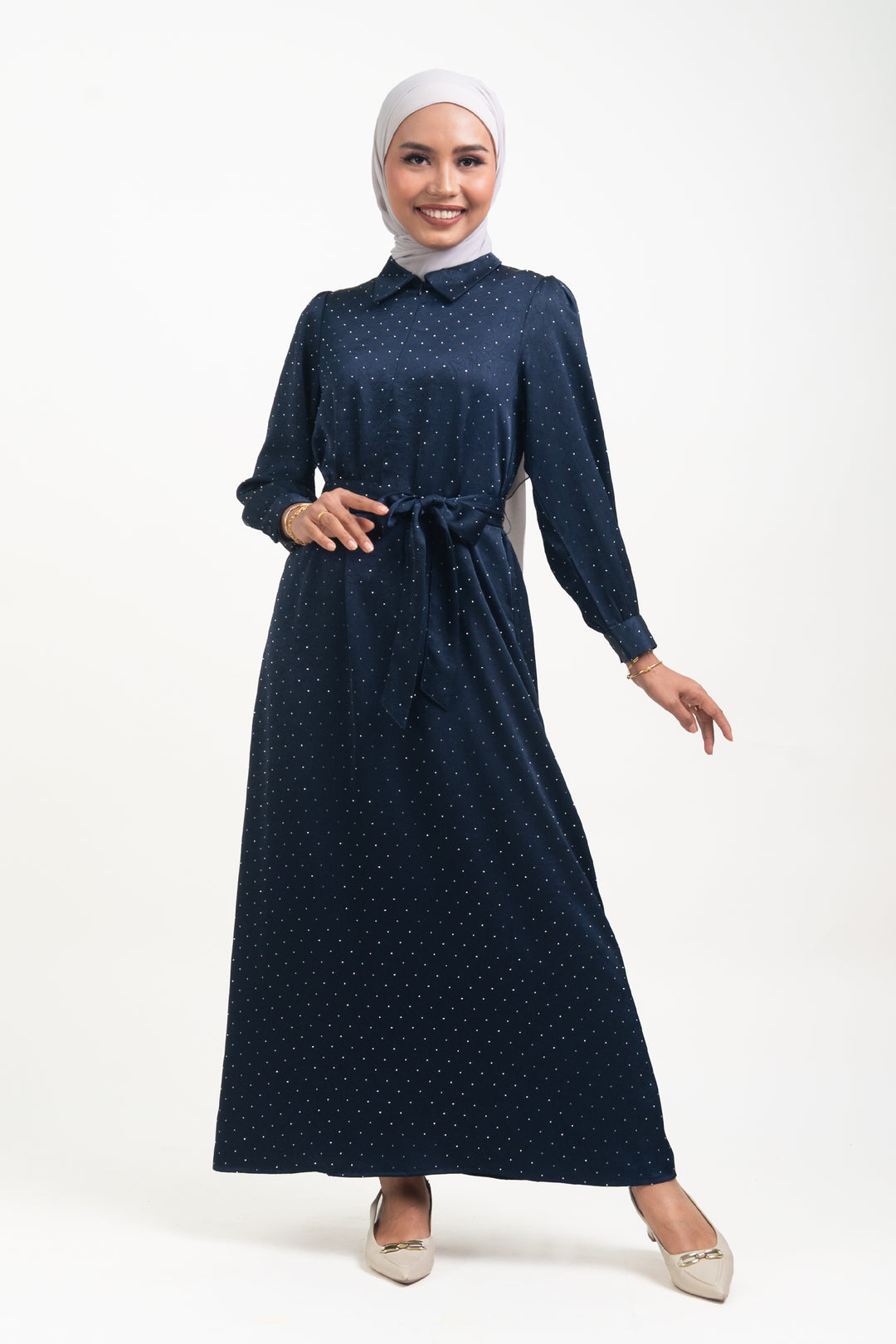 Silvie Crystal Crush Satin Dress Navy