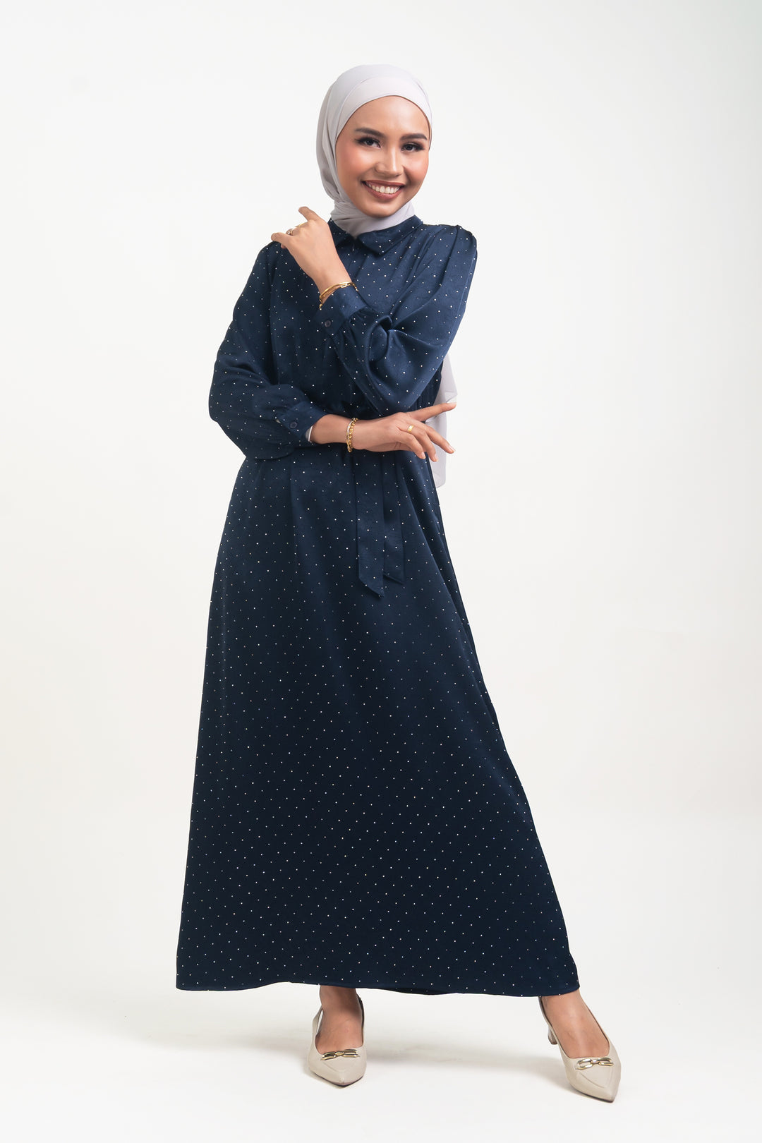 Silvie Crystal Crush Satin Dress Navy