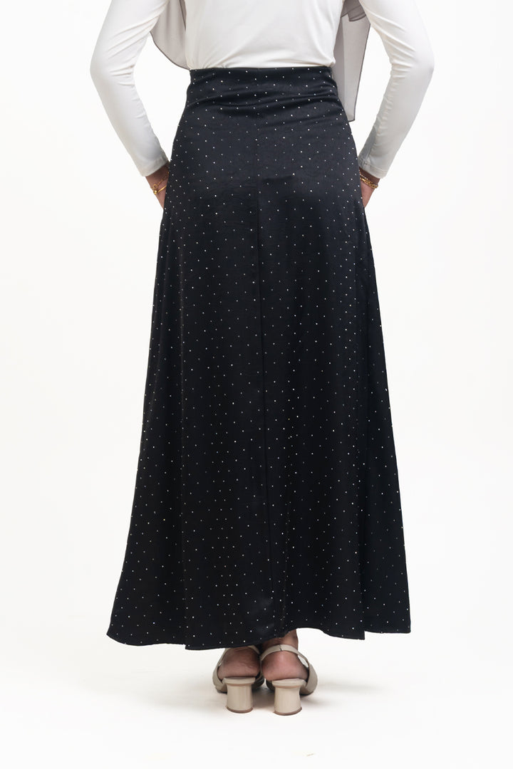 Silvie Crystal Crushed Satin Skirt Black
