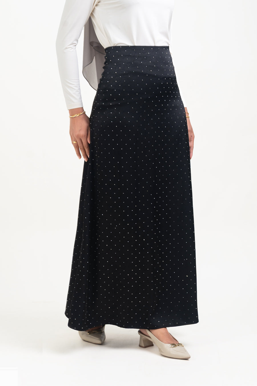 Silvie Crystal Crushed Satin Skirt Black