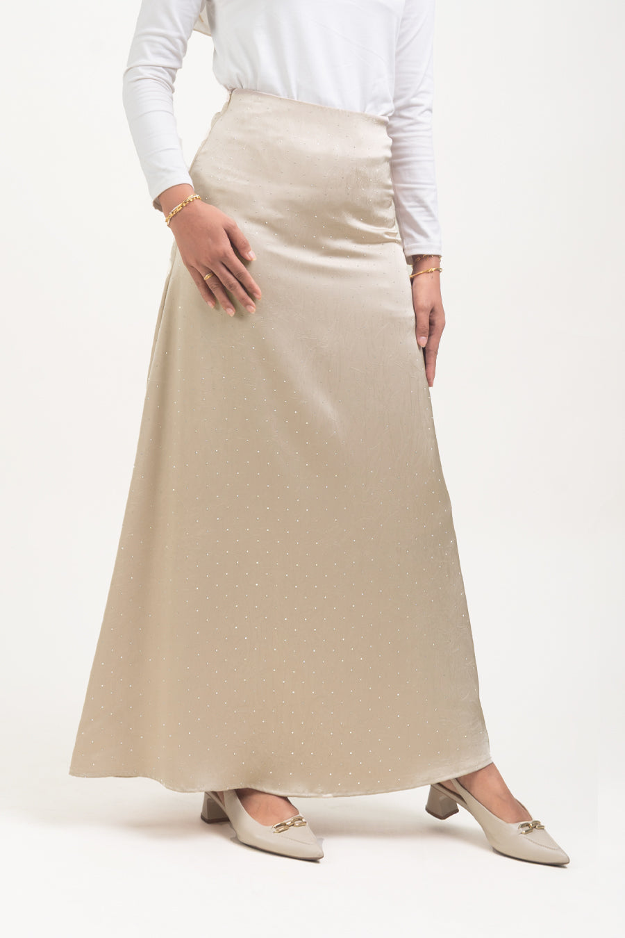 Silvie Crystal Crushed Satin Skirt Latte