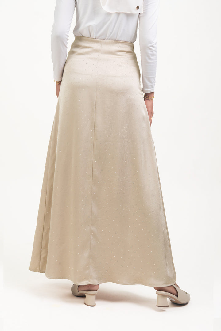 Silvie Crystal Crushed Satin Skirt Latte
