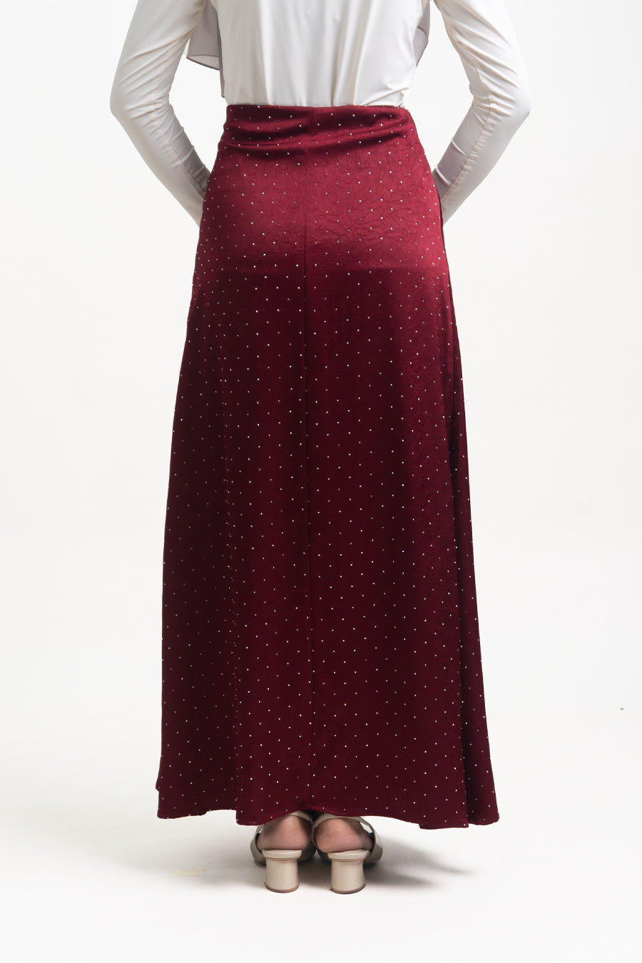 Silvie Crystal Crushed Satin Skirt Burgundy