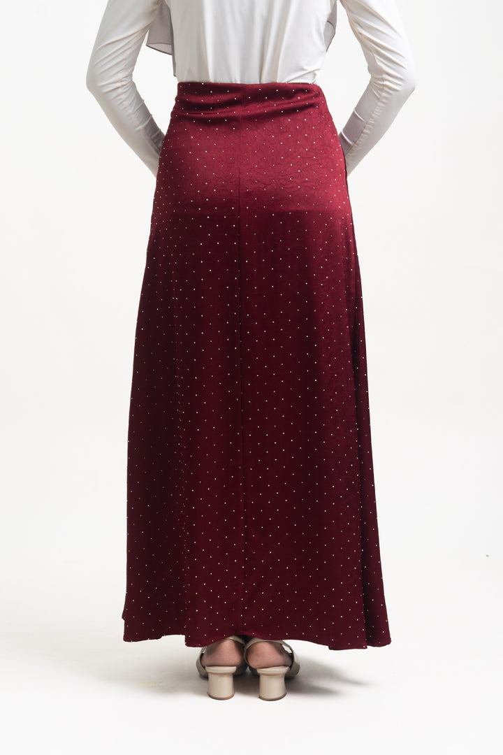 Silvie Crystal Crushed Satin Skirt Burgundy