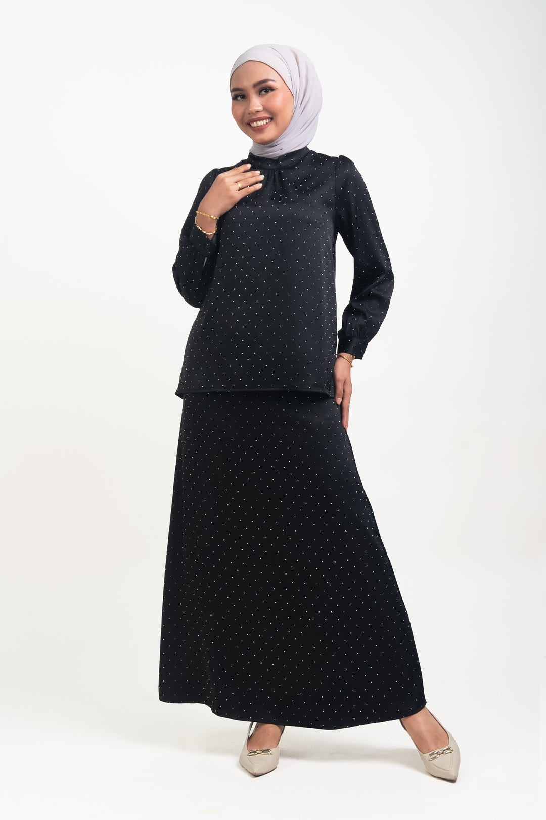 Silvie Crystal Crushed Satin Skirt Black