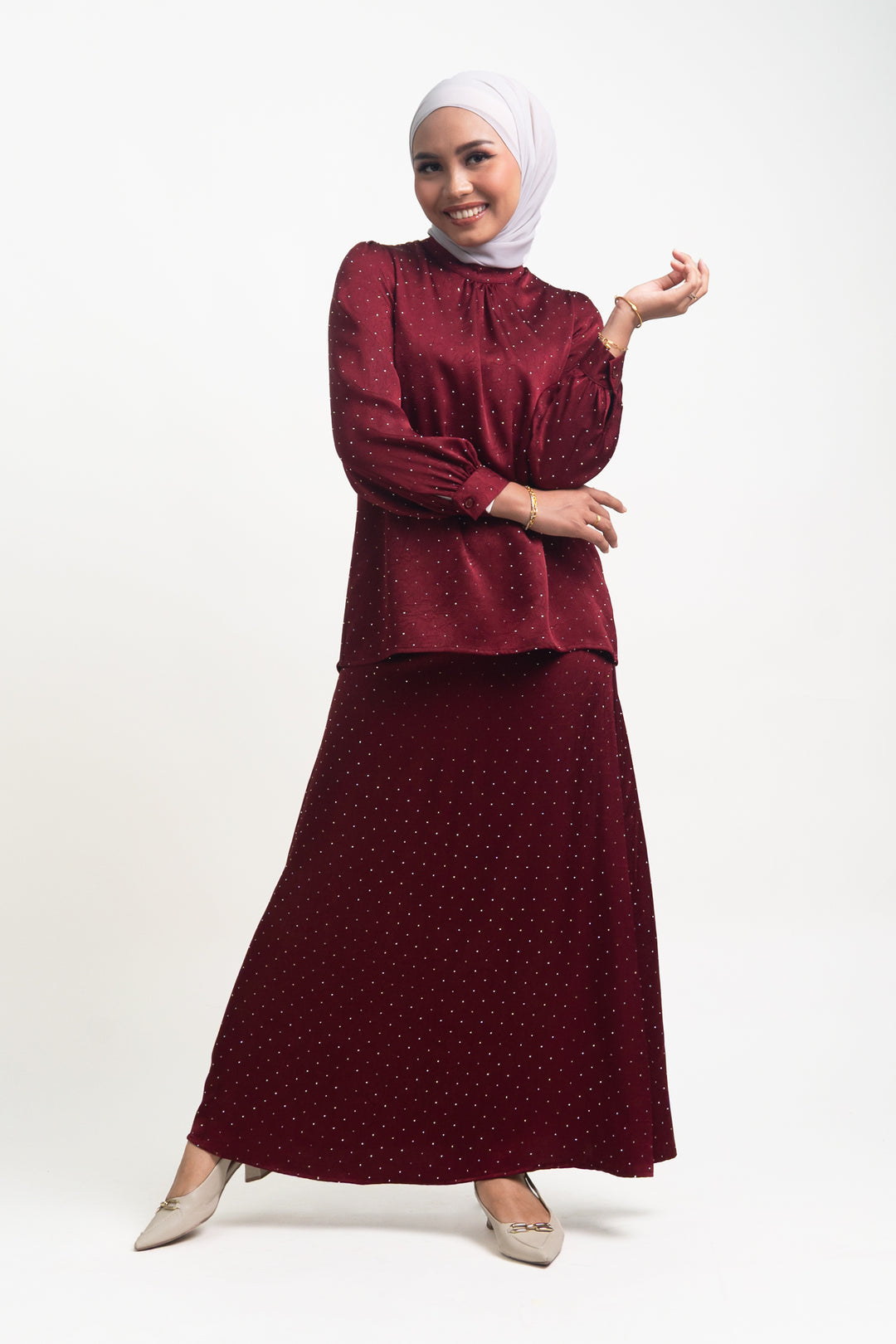 Silvie Crystal Crushed Satin Skirt Burgundy