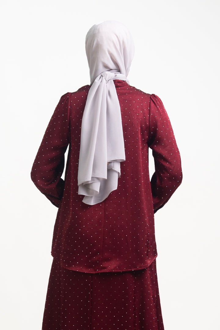 Silvie Crystal Crush Satin Blouse Burgundy