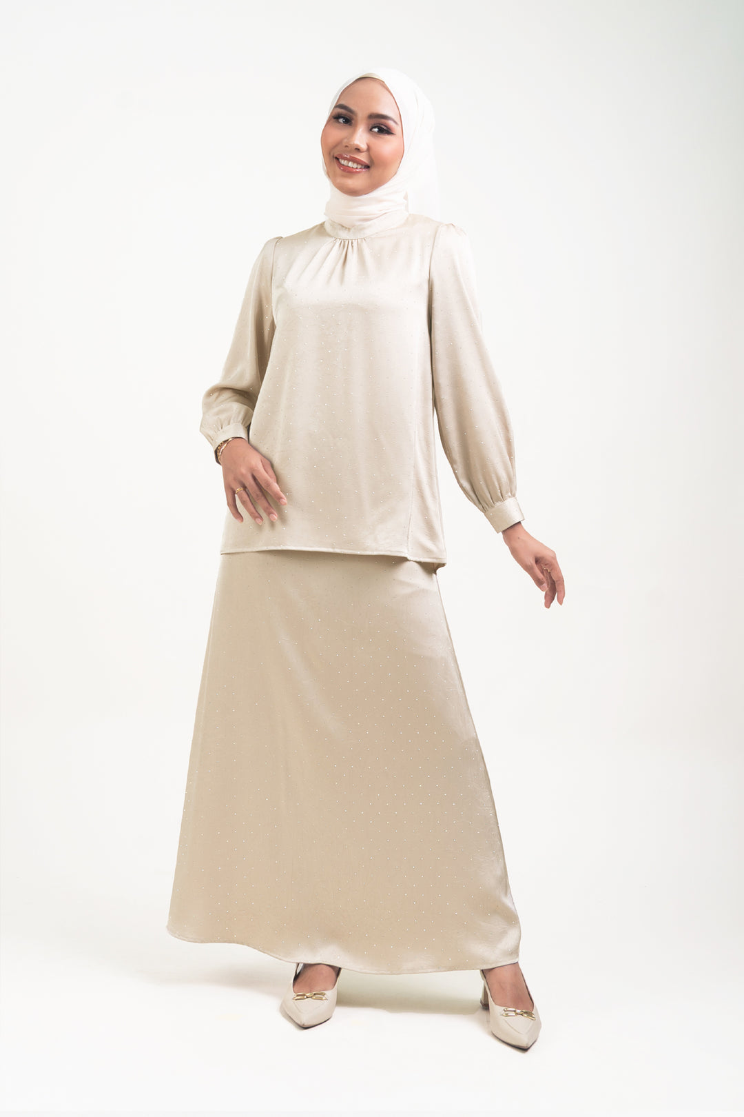 Silvie Crystal Crushed Satin Skirt Latte