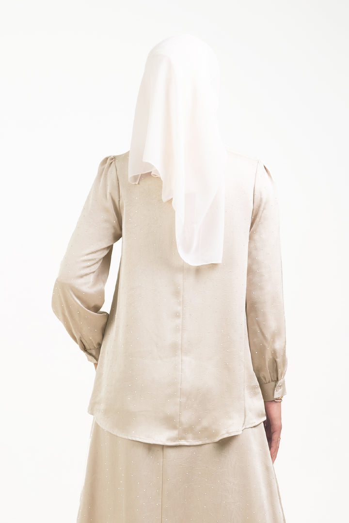 Silvie Crystal Crush Satin Blouse Latte
